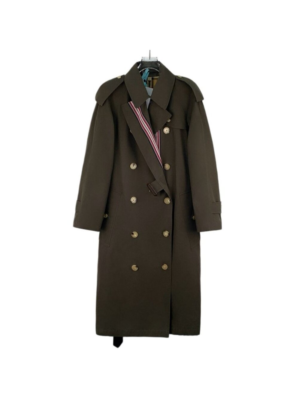 Burberry Dark Green Cotton Double-Breasted Belted Trench Coat